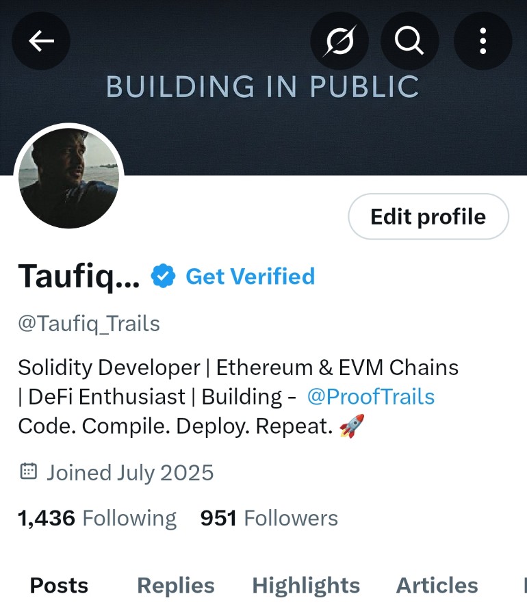 Taufiq_Trails's tweet image. 1K follower goal: only 50 to go!

Hey #devcommunity, would you help me get there?

A quick follow &amp;amp; retweet helps immensely.

Daily content on Web Dev, Web3, Open Source &amp;amp; more.
Follow → @Taufiq_Trails
 
#letsconnect #GrowTogether #buildinginpublic #Web3 #Solidity 
#letsconnect