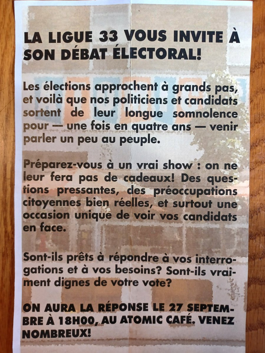 Un débat local dans MHM demain soir au Atomic café entre candidats à la mairie d'arrondissement, organisé par.... La Ligue 33, ceux-la mêmes qui ont fortement contesté l'espacement de la collecte. #polmtl