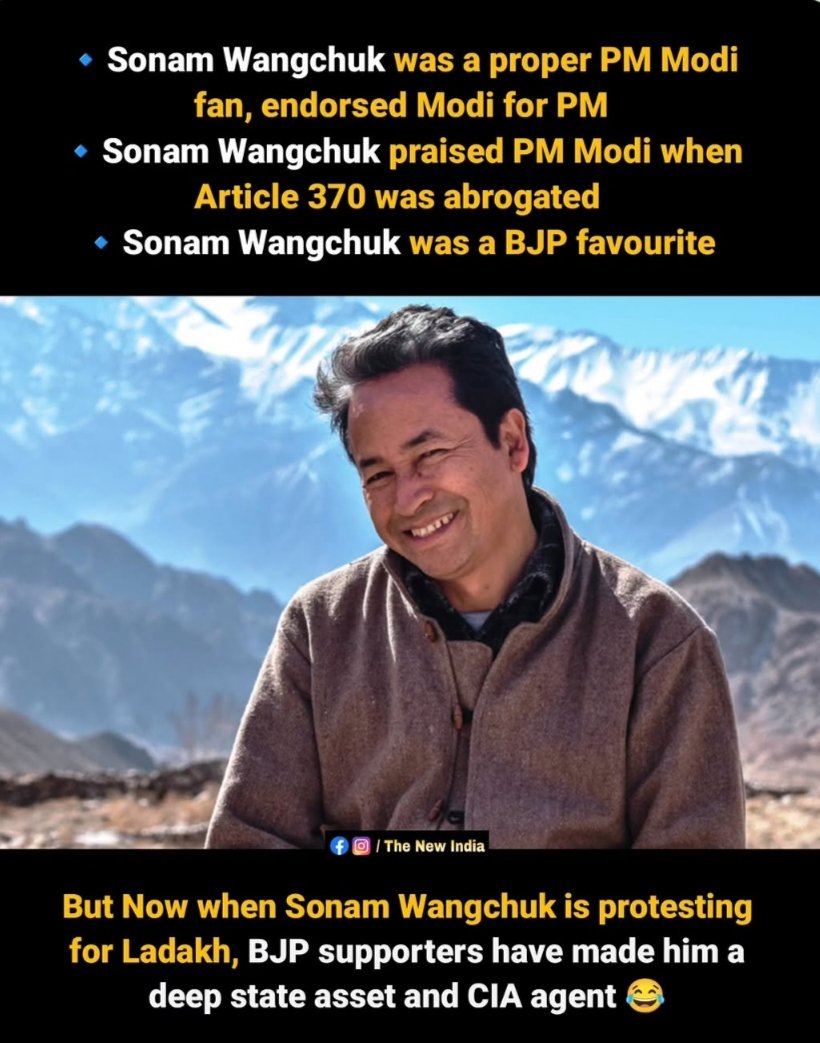 ManhasSatveer's tweet image. #SonamWangchukArrested 
Laanat hai #BJP par iski Asliyat ab Desh Jaan gya yeh Chahti hai k Desh ki Janta bs iski jhoothi Tareefein krti rahe Sach ki Haq insaf ki baat koi na kre BJP ki Soch k Sara Desh #Andhbhakt ban gya hai Lekin isko kya pata ab bhi bahutoun k Dimag bilkul sahi