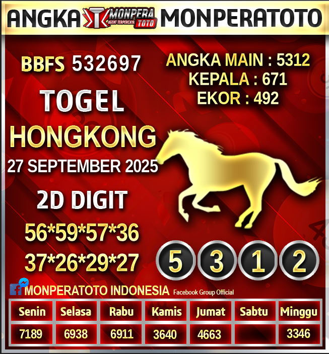 Prediksi Hongkong
27 SEPTEMBER 2025
Monperatoto adalah Situs Togel Online Terpercaya,Casino Terbaik,Slot Gacor Di Indonesia
#prediksihariini #prediksihk #monperatoto