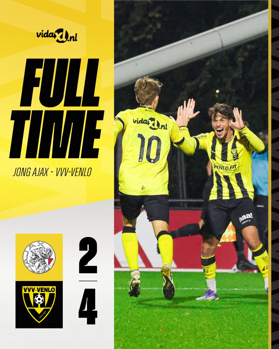 FULL TIME!

VVV-Venlo verslaat Jong Ajax in een waar spektakelstuk en boekt een heerlijke eerste uitzege: 2-4.

Wedstrijdverslag! 👉 bit.ly/3IiNOK9

#JAJVVV #SamenAchterVVV