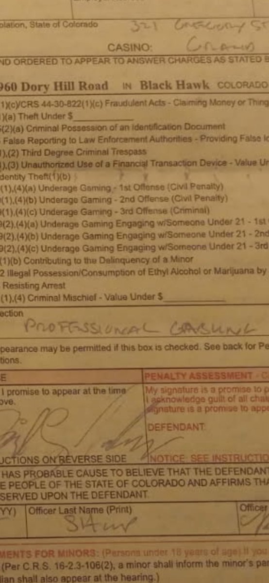 Cops in Blackhawk are giving tickets to people playing machines for professional gambling? What is against the law of professional gambling? They gonna get sued.