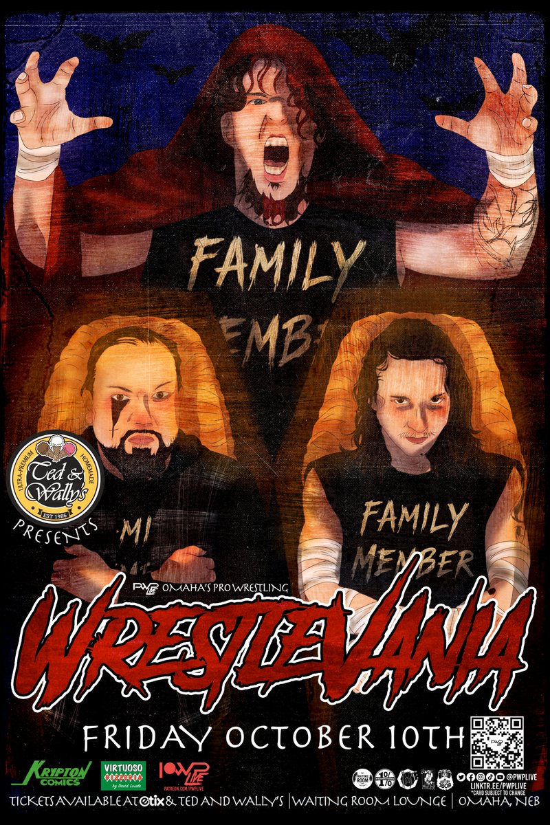 2 WEEKS AWAY!

PWP returns to The <a href="/Waiting_Room/">The Waiting Room</a> in Omaha on FRIDAY 10/10 with our annual spooky season event, WrestleVania!

Reserved tables, individual front row seats, and GA tix available here: etix.com/ticket/p/60105…

GA tix also at both <a href="/tedandwallys/">Ted and Wally's</a> locations for just $10!