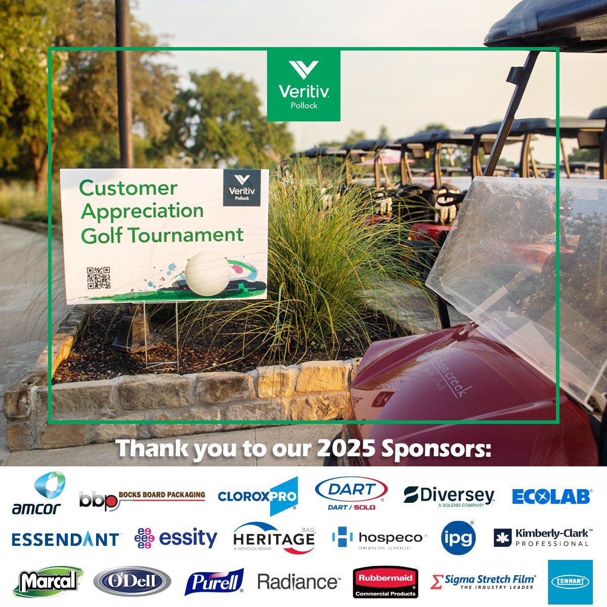 Veritiv Pollock co-workers, vendors and customers had a great time last Friday at our annual DFW Customer Appreciation Golf Tournament at Indian Creek Golf Club in Carrollton, Texas. 

Thanks to everyone who participated, and shout-out to our sponsors who made it all possible!