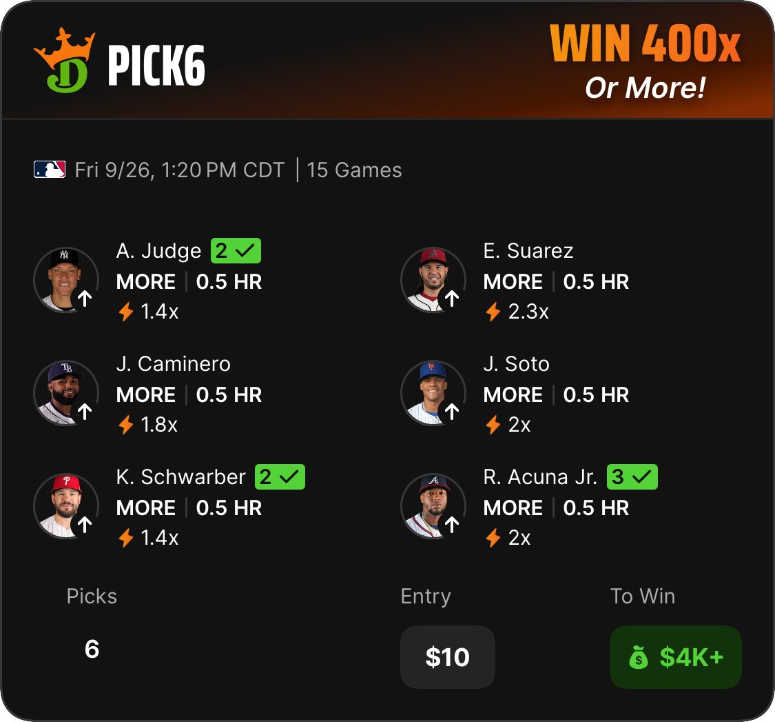 Mobets98's tweet image. Check out my DraftKings Pick6 Entry! pick6.draftkings.com/?sport=MLB&amp;amp;pic…