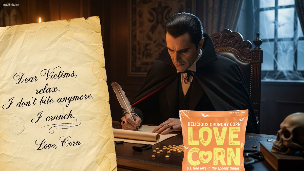 Ad 2 for today's One Minute Brief of the Day: Create posters that show why <a href="/lovecorn_snacks/">LOVE CORN</a> is the ultimate feel-good treat of Halloween with their delicious taste, simple ingredients, bold flavour, and unbeatable crunch. #LoveCornHalloween
<a href="/OneMinuteBriefs/">One Minute Briefs ⏱️</a> Drac-y loves a crunch