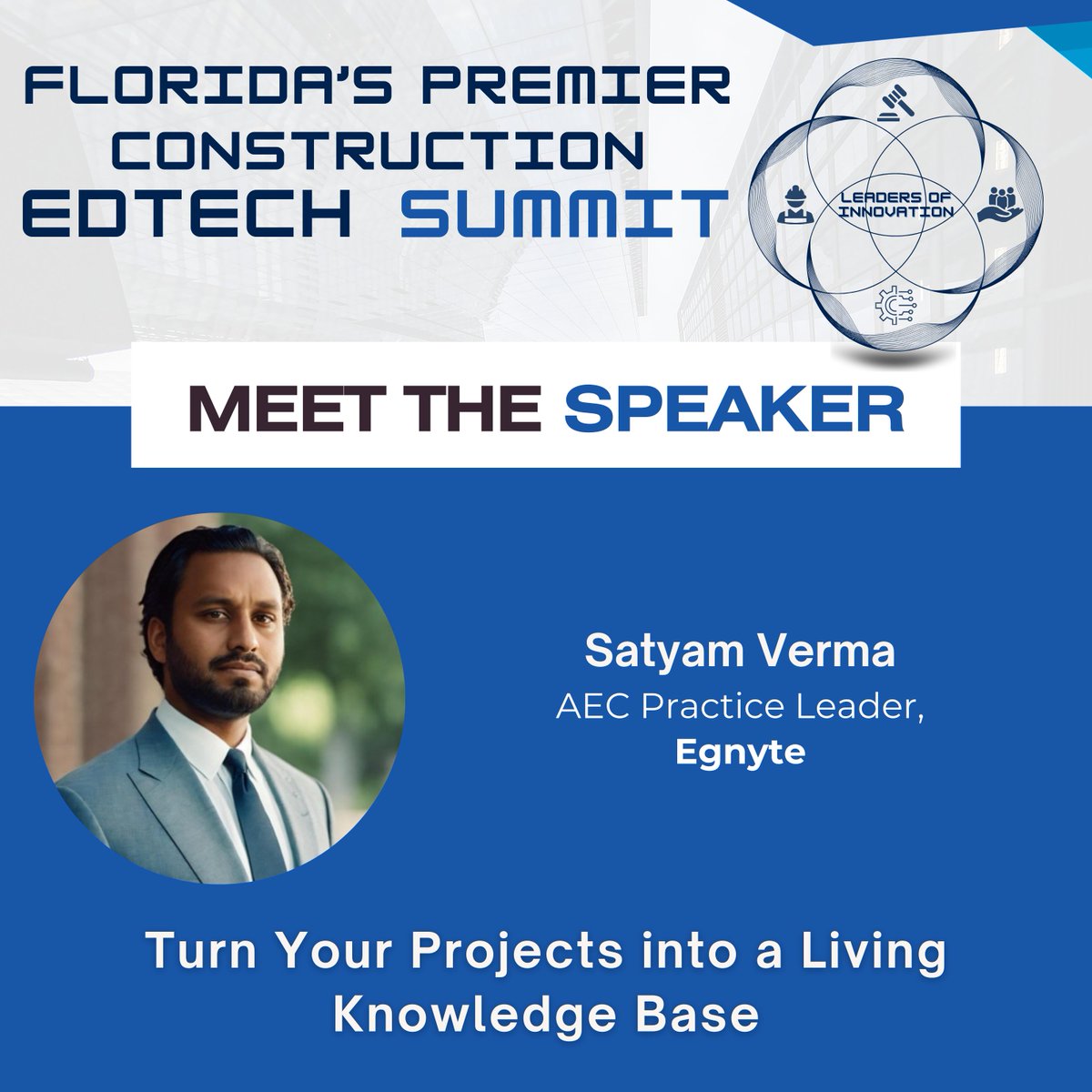 CentralFLABC's tweet photo. Meet Satyam Verma, Egnyte's Construction Practice Leader. With experience at Autodesk &amp; startups, he brings deep insight into how technology is transforming the built environment! 

Register: https://t.co/TnyxLWyJNx

#ABCmeritshopproud #Innovation #EdTechSummit #MeetTheSpeakers https://t.co/XdxHHj8HsO
