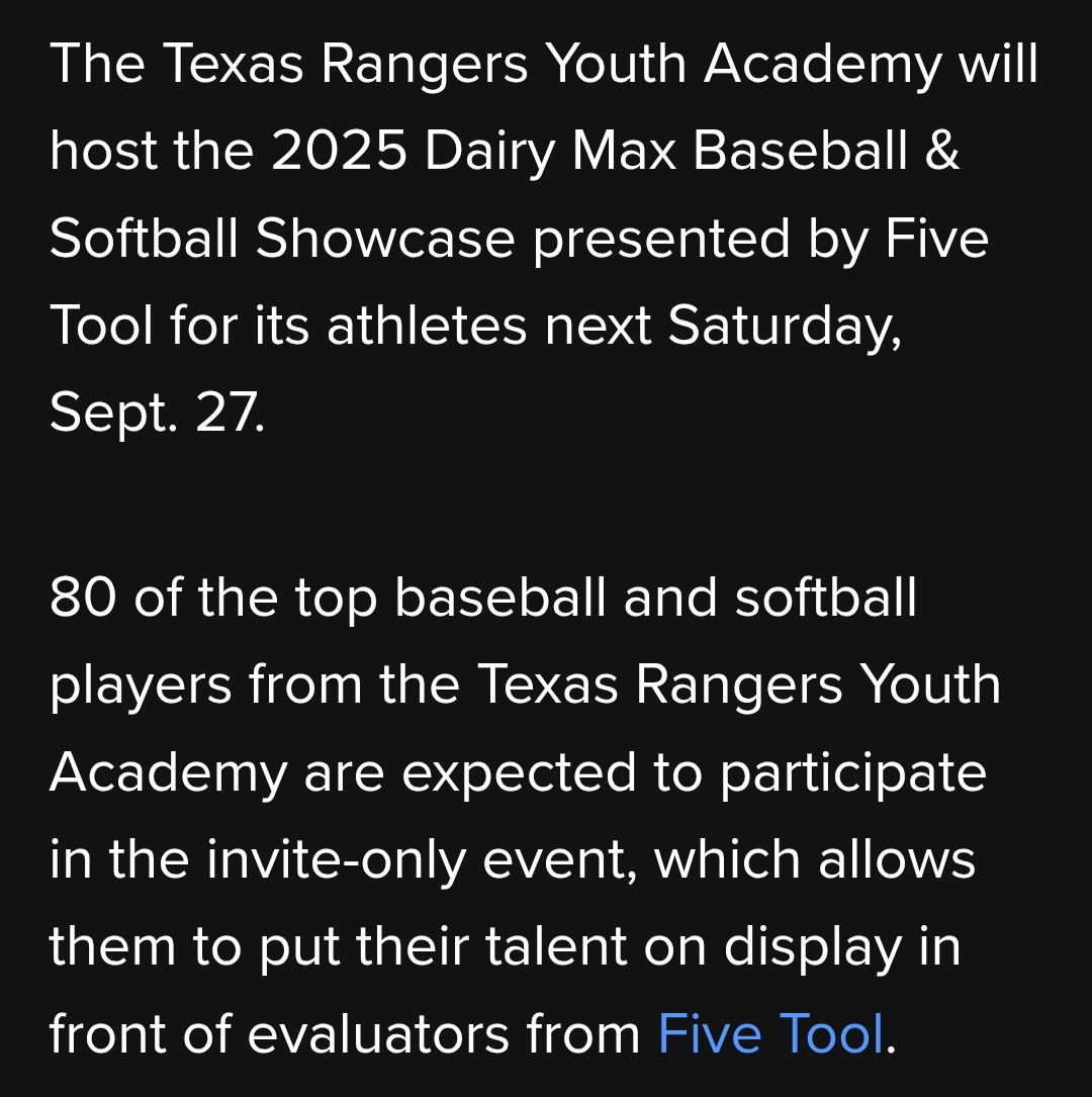 Thanks <a href="/RangersYA/">Texas Rangers Youth Academy</a> for invite. 
<a href="/FiveToolTexas/">✭Five Tool Texas✭</a>  at Globe Life.