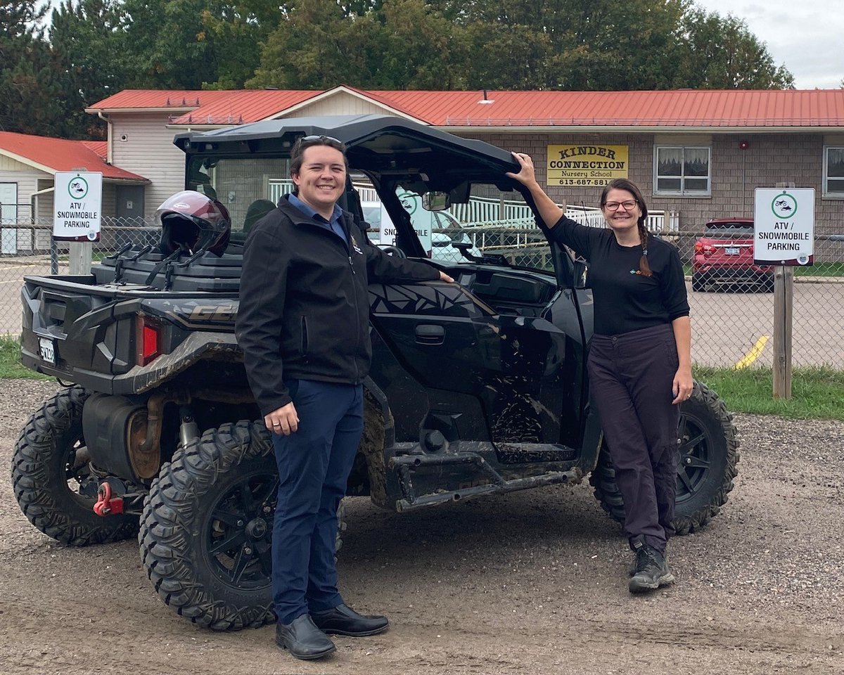 OFATV's tweet image. The OFATV VP Teresa Hebb was out on the trail with Billy Denault, MPP for Renfrew - Nipissing - Pembroke enjoying the trails in Renfrew County and discussing the importance of trail safety, trail tourism and trail stewardship.