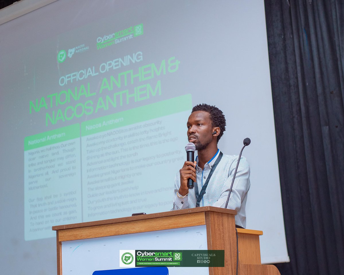 Capzvisuals's tweet photo. NIGERIAN ASSOCIATION OF COMPUTING STUDENTS ( NACOS )
CYBERSMART WOMEN SUMMIT 2025
Master of ceremony
Day1
πΈ @Capzvisuals
@nacosnational
#abujaconnect #abujaphotographer #abujaphotography #CyberSmart2025 #CSWSummit25
#CSW2025 #NACOS #DigitalIdentity https://t.co/74eRxplnLh