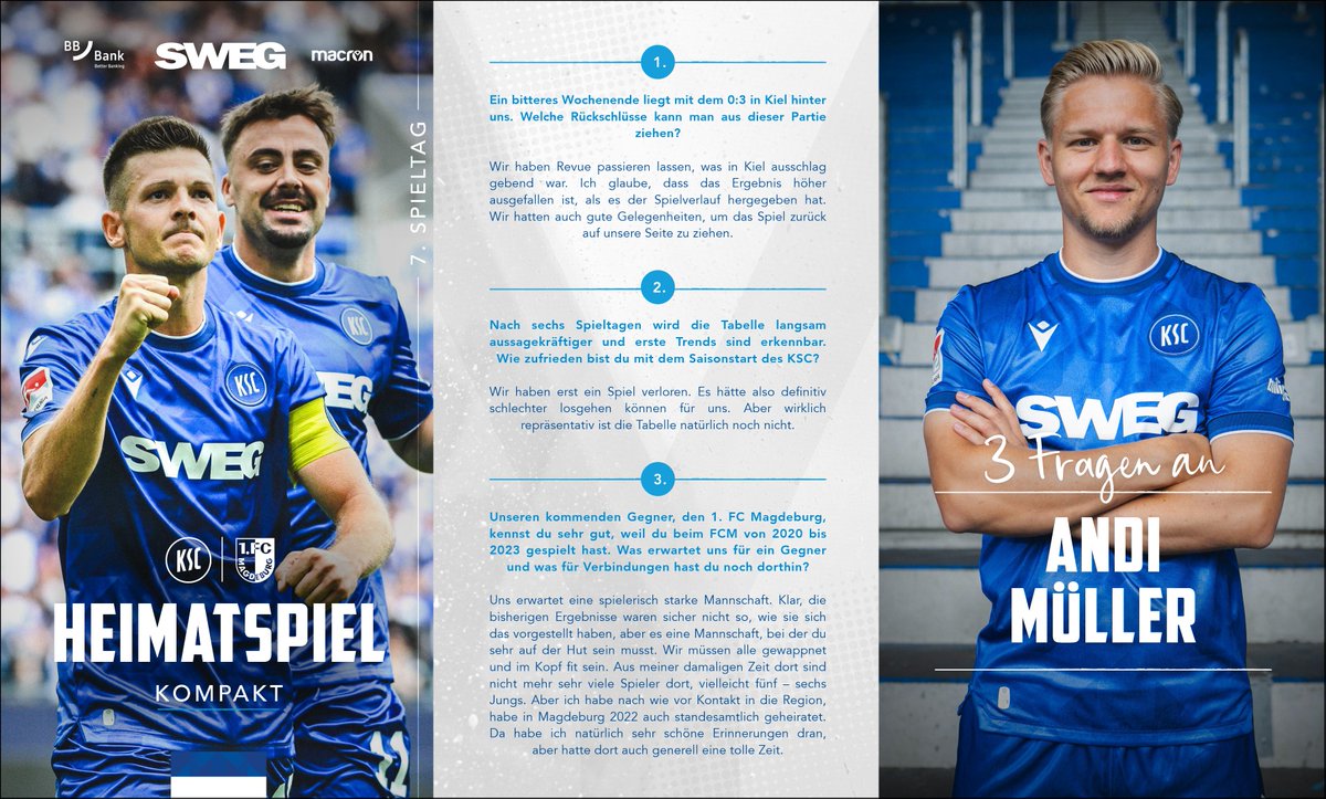 fussballarchiv1's tweet image. Das digitale Stadionmagazin des Karlsruher SC zum Heimspiel gegen den 1. FC Magdeburg ist online! Mit dabei: ein exklusives Interview mit unserem ehemaligen Spieler Andi Müller. Ein Blick lohnt sich! #KSCFCM #EINMALIMMER #programmheft #2bundesliga ksc.de/heimatspielkom…