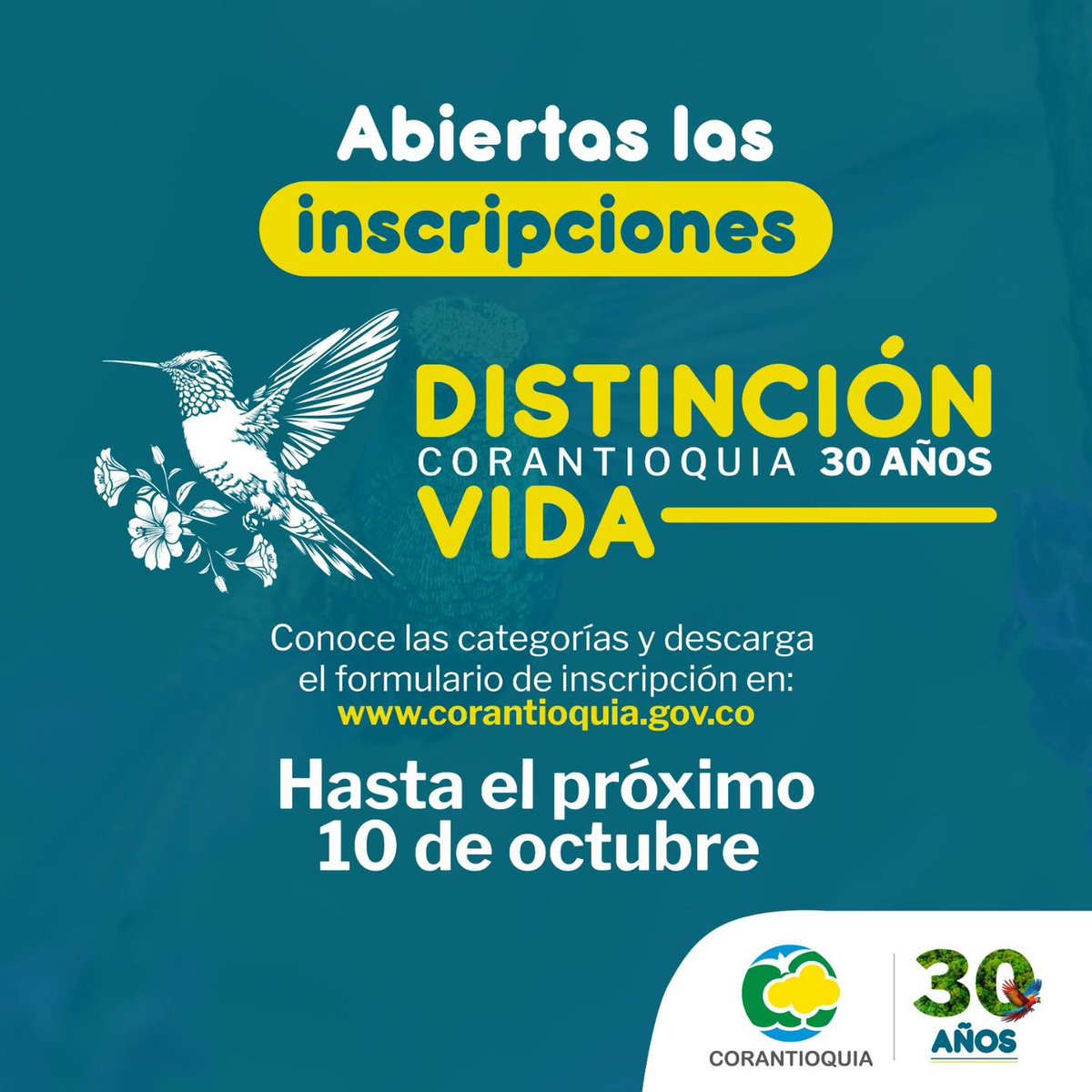 Corantioquia's tweet image. ✨🌿 Te contamos acerca de las categorías de #DistinciónVida 🏆, un reconocimiento a los héroes silenciosos 💚 que habitan los 80 municipios de nuestra región 🏞️.

📲 Ingresa a 👉 corantioquia.gov.co/inscripciones-… y postula o postúlate a la categoría que más se acerque a tu gestión en