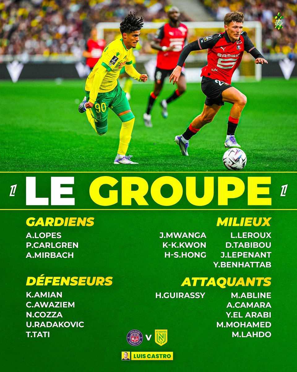 Voici le groupe convoqué pour le match de demain ‼️

#TFCFCN