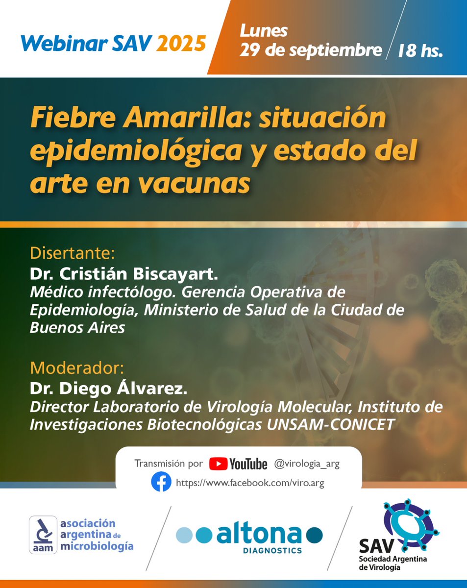 📢WEBINAR de la SAV ! 

Lunes 29 de septiembre 
🕧 18.00 hs (Hora Argentina) 

Los esperamos!