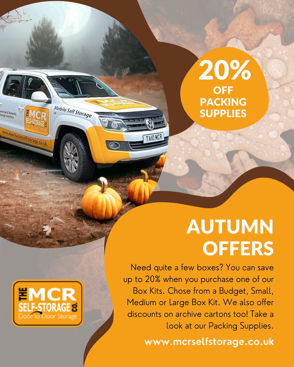 🍂 Autumn savings are here at MCR Self Storage 🍂

Stock up on everything you need for your move with up to 20% off our Box Kits and archive cartons. From Budget to Large kits, we’ve got the right fit for you.

#MCRSelfStorage #StorageManchester #AutumnOffers #PackingSupplies