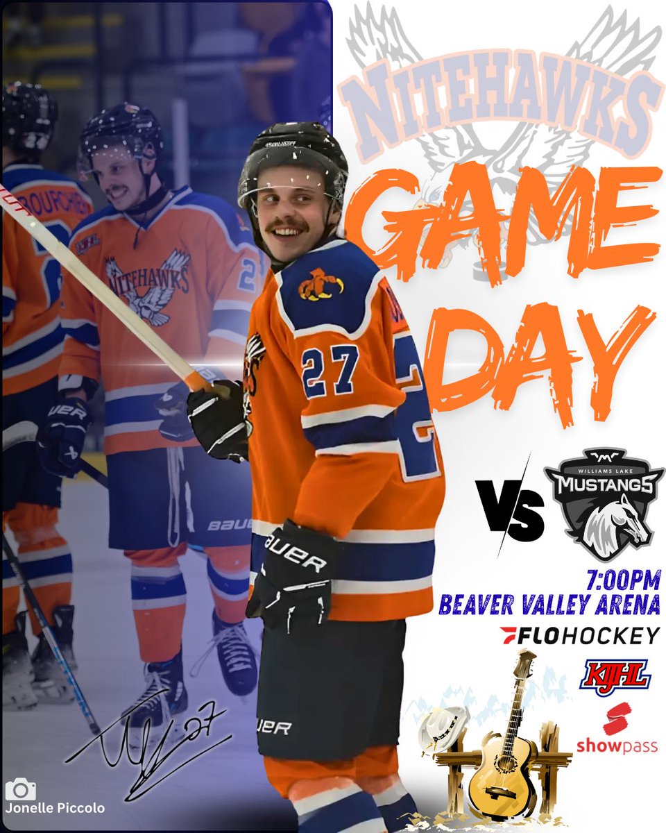 🚨NITEHAWKS GAMEDAY🚨

🤠It’s Country night in Beaver Valley as the Nitehawks welcome the Williams Lake Mustangs to the ‘Hawks Nest’ for the first time! 

📍Beaver Valley Arena
🆚Williams Lake Mustangs
⏰7:00PM
🎟️bvnitehawks.ca/tickets
📺 FloHockey
#Nitehawks #KIJHL