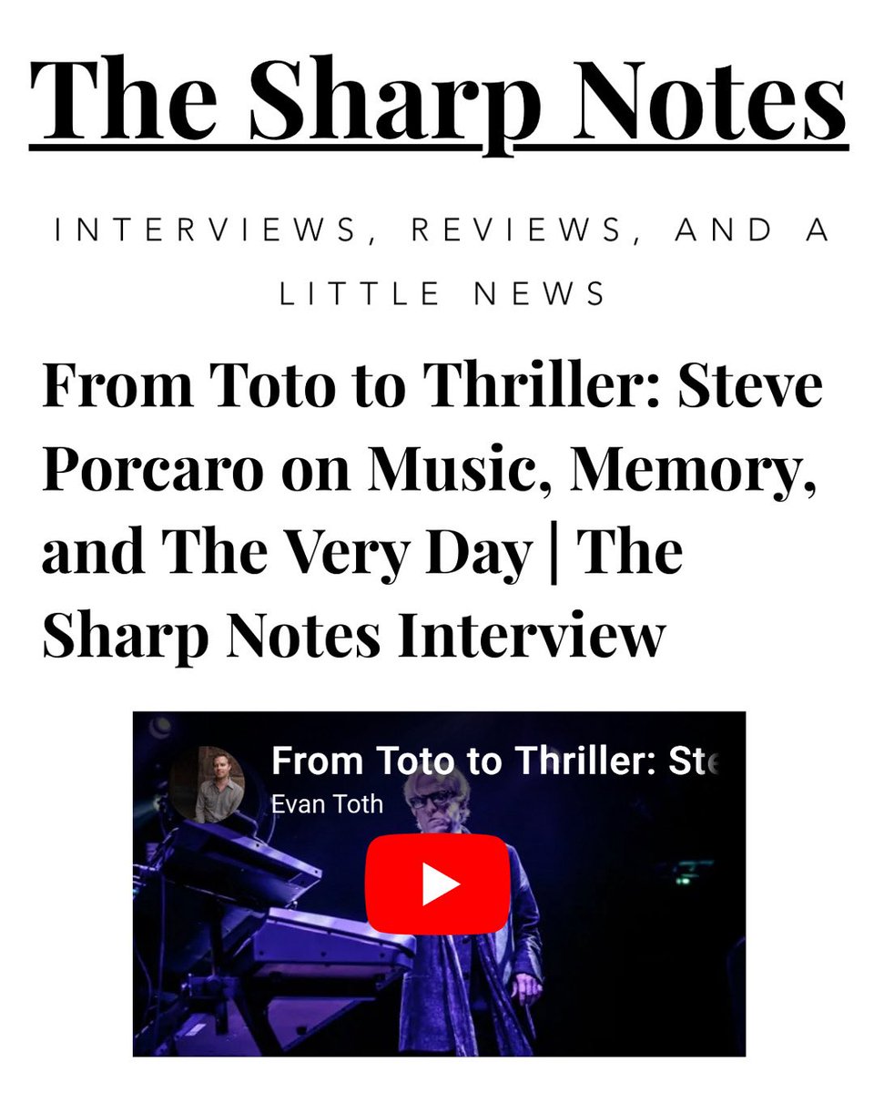 Thanks to <a href="/TheSharpNotes/">The Sharp Notes</a> for the interview!  You can check it out here: thesharpnotes.com/post/from-toto…

#steveporcaro #thesharpnotes #interview #composer #toto #thriller #dune #greenhillmusic