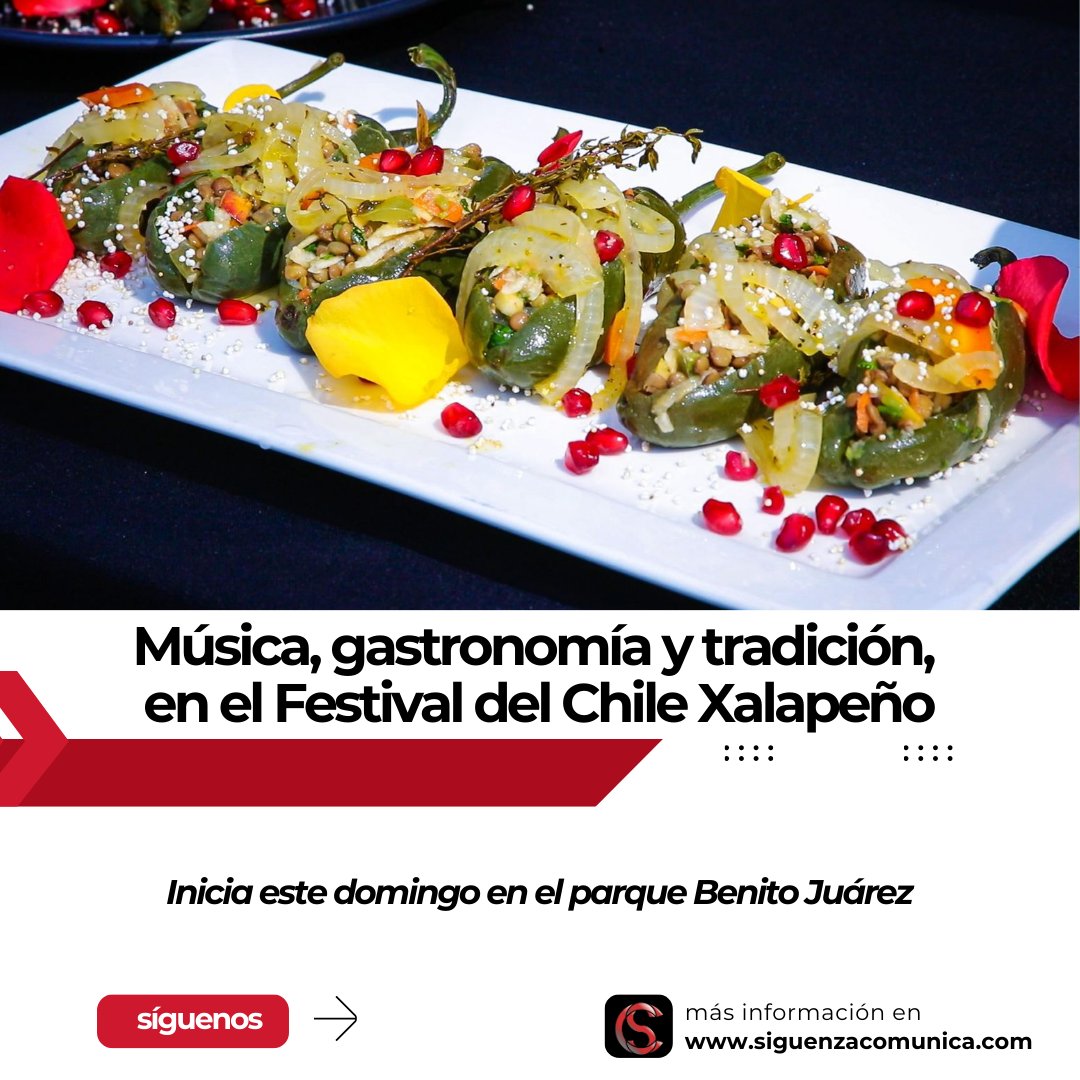 #Xalapa, Ver., 26 de septiembre2025.- El <a href="/AytoXalapa/">Ayuntamiento de Xalapa</a> invita a disfrutar del Festival del Chile Xalapeño, que se llevará a cabo en el Parque Benito Juárez el 28 y 29 de septiembre, de 10:00 a 21:00 horas.

siguenzacomunica.com/musica-gastron…