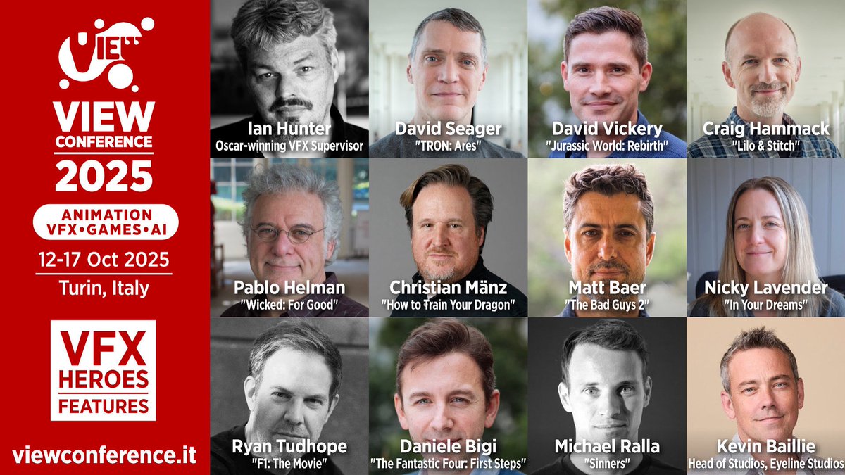 ViewConference's tweet image. @ViewConference announces vfx speakers for feature film.

#viewconference2025 12-17 Oct

Signup!
viewconference.it/pages/registra…

@visualeffects #vfx #animation #games