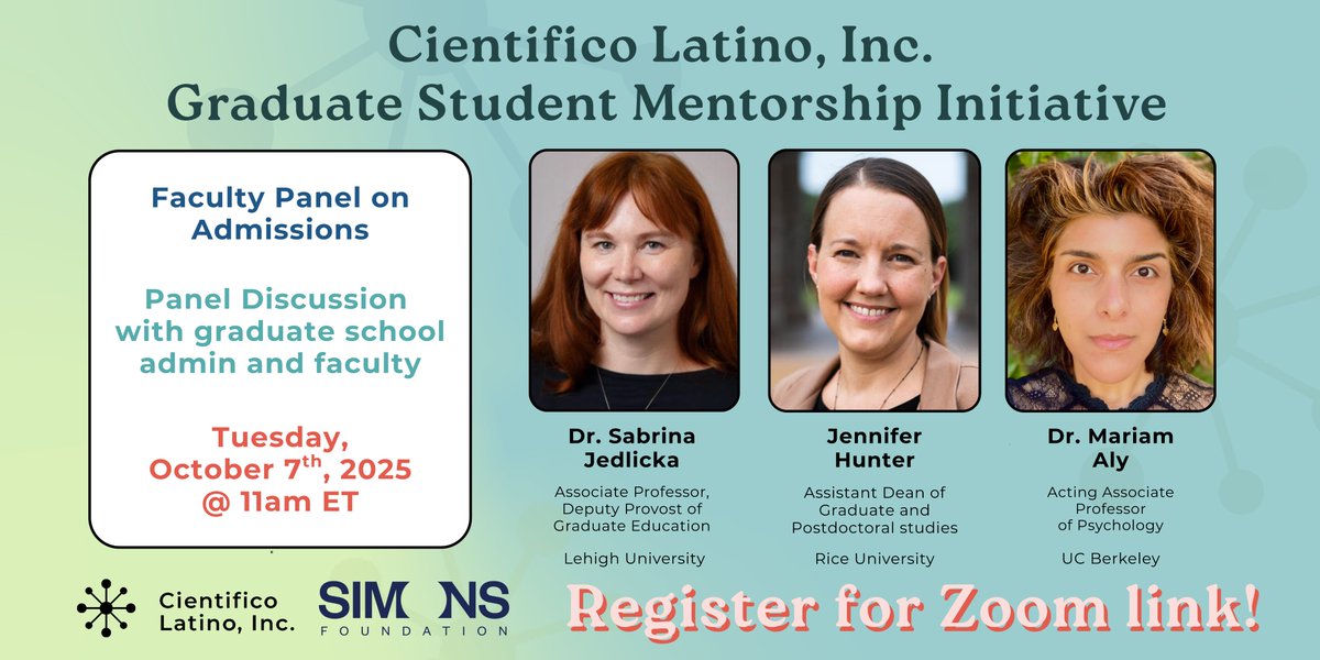 Cientifico Latino, Inc. (@cientificolatin) on Twitter photo Applying to graduate programs in the sciences? 🧬✨
Join us for our upcoming Faculty Panel Discussion to learn the key do’s and don’ts for a competitive application package, directly from university administrators.
📅 October 7th at 11am ET
📍 Register: eventbrite.com/e/faculty-pane… Applying to graduate programs in the sciences? 🧬✨
Join us for our upcoming Faculty Panel Discussion to learn the key do’s and don’ts for a competitive application package, directly from university administrators.
📅 October 7th at 11am ET
📍 Register: eventbrite.com/e/faculty-pane…