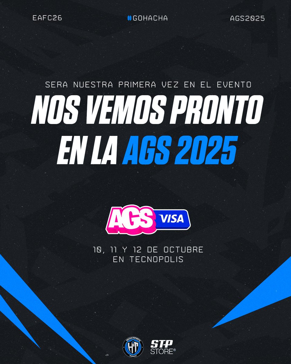 🔥 ¡Nos vamos a la AGS 2025! 🔥

Hacha eSports va a estar en el evento gamer más grande del pais🎮✨

👊 Llevamos nuestros colores al escenario presencial

📍 Tecnópolis – 10, 11 y 12 de octubre

#AGS2025 #GoHacha #FC26