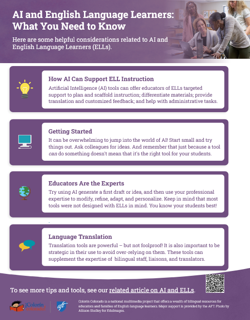We have a new article and tip sheet on AI and ELLs. Feel free to print and share!

Getting Started with AI: Tips for ELL Educators | colorincolorado.org/article/gettin…