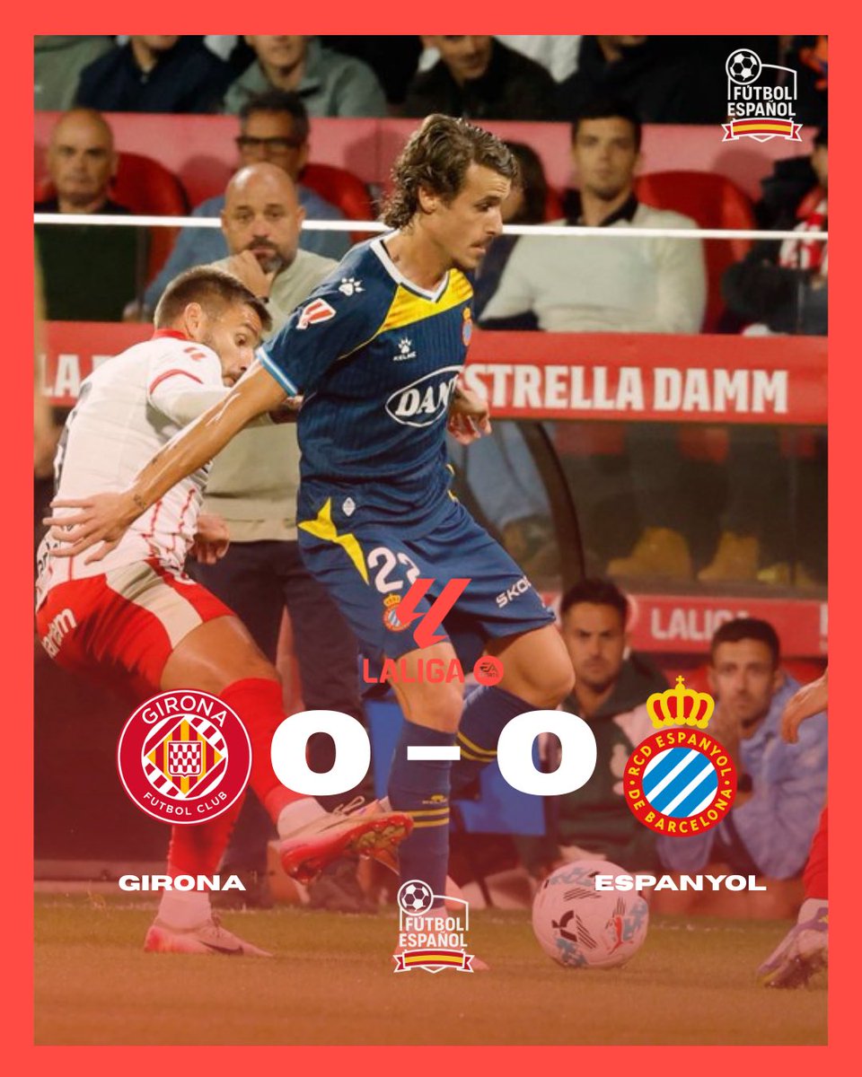 🏁 FINAL DEL PARTIDO

Girona FC 0️⃣ - 0️⃣ RCD Espanyol

💬 El <a href="/GironaFC/">Girona FC</a> y el <a href="/RCDEspanyol/">RCD Espanyol de Barcelona</a> reparten puntos en Montilivi.

#GironaEspanyol #LALIGAEASPORTS