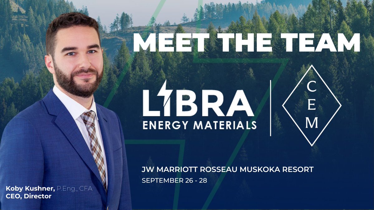 LibraLithium's tweet image. CEO Koby Kushner is heading to the CEM Conference in Muskoka this weekend!

He’ll be connecting with top leaders through 1:1 sessions and networking events. Stop by and meet him there and explore opportunities and industry insights.

$LIBR $LIBR.CN