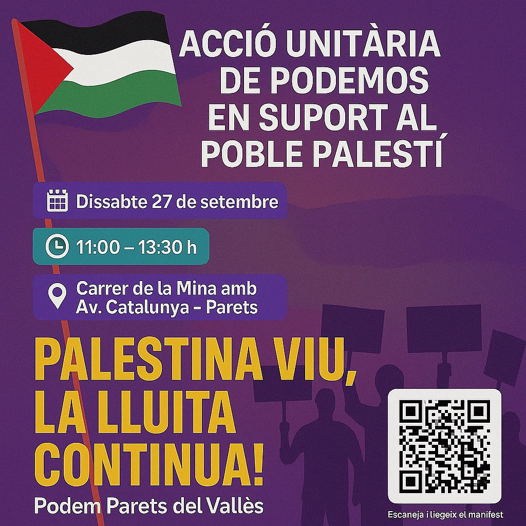 “⏰ Demà, 11:00 h, Carrer de la Mina amb Av. Catalunya – Parets del Vallès. ✊ No hi faltis!”