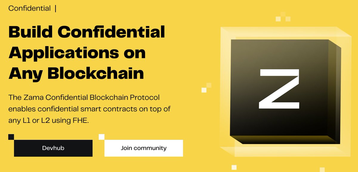 cubefast1's tweet image. Zama is revolutionizing blockchain privacy with Fully Homomorphic Encryption (FHE)
Key advantages of @zama_fhe :
▪️ True confidentiality: Process encrypted data WITHOUT decryption - amounts, balances & transactions stay private on-chain
▪️ Universal compatibility: Works on any…