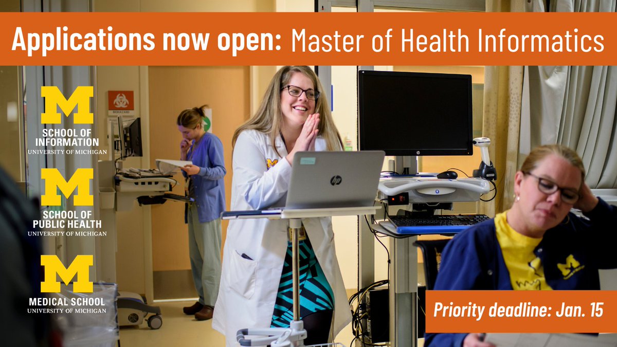 School of Information (@umsi) on Twitter photo Devoted to data? Passionate about health care? 🧠❤️
UMSI's MHI program trains tomorrow's leaders in one of the fastest-growing fields. 📈🏥
96% of 2024 grads are employed.
Your health informatics career starts here. 🥼
Apps now open for fall 2026 📨 myumi.ch/R3yAN Devoted to data? Passionate about health care? 🧠❤️
UMSI's MHI program trains tomorrow's leaders in one of the fastest-growing fields. 📈🏥
96% of 2024 grads are employed.
Your health informatics career starts here. 🥼
Apps now open for fall 2026 📨 myumi.ch/R3yAN