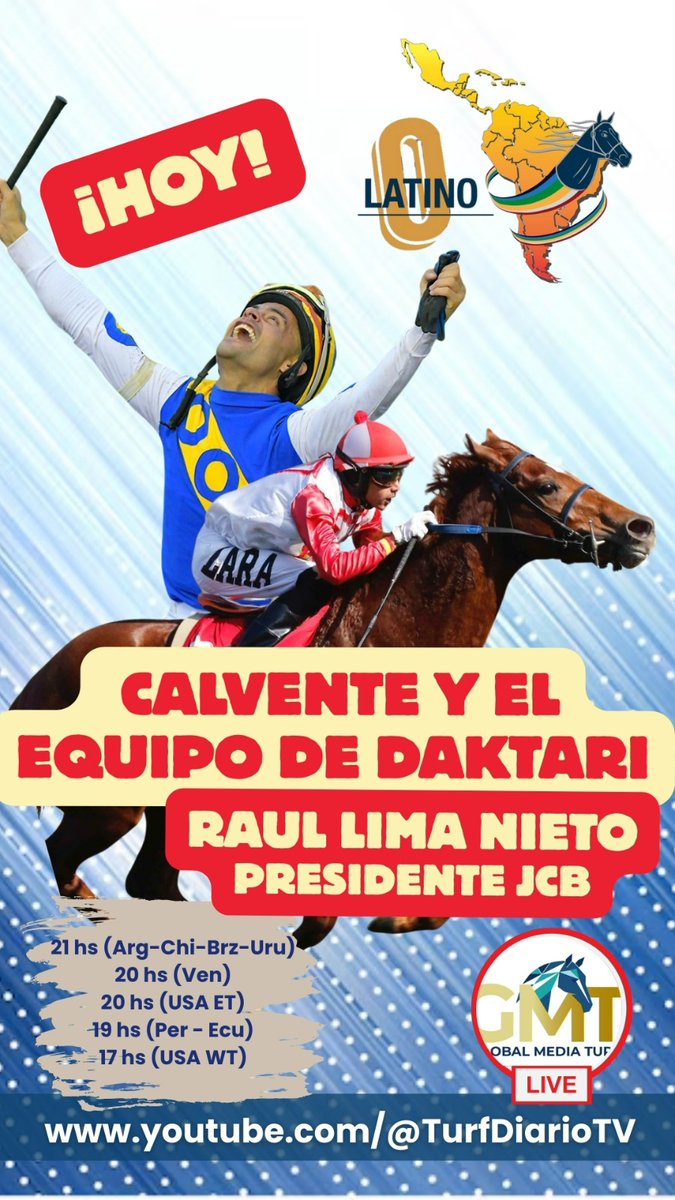 🛑Esta noche, el Episodio 2 de Objetivo Latino <a href="/Objetivo_Latino/">Objetivo Latino</a>.
Nos acompaña el equipo de Daktari <a href="/gusemicalvente/">Gustavo calvente 🏇🇦🇷</a> y también disfrutaremos de una entrevista con Raúl Lima Neto, Presidente del <a href="/JockeyClubBR/">Jockey Club Brasileiro</a> 
¡No te lo pierdas! Desde las 21 horas (Argentina)