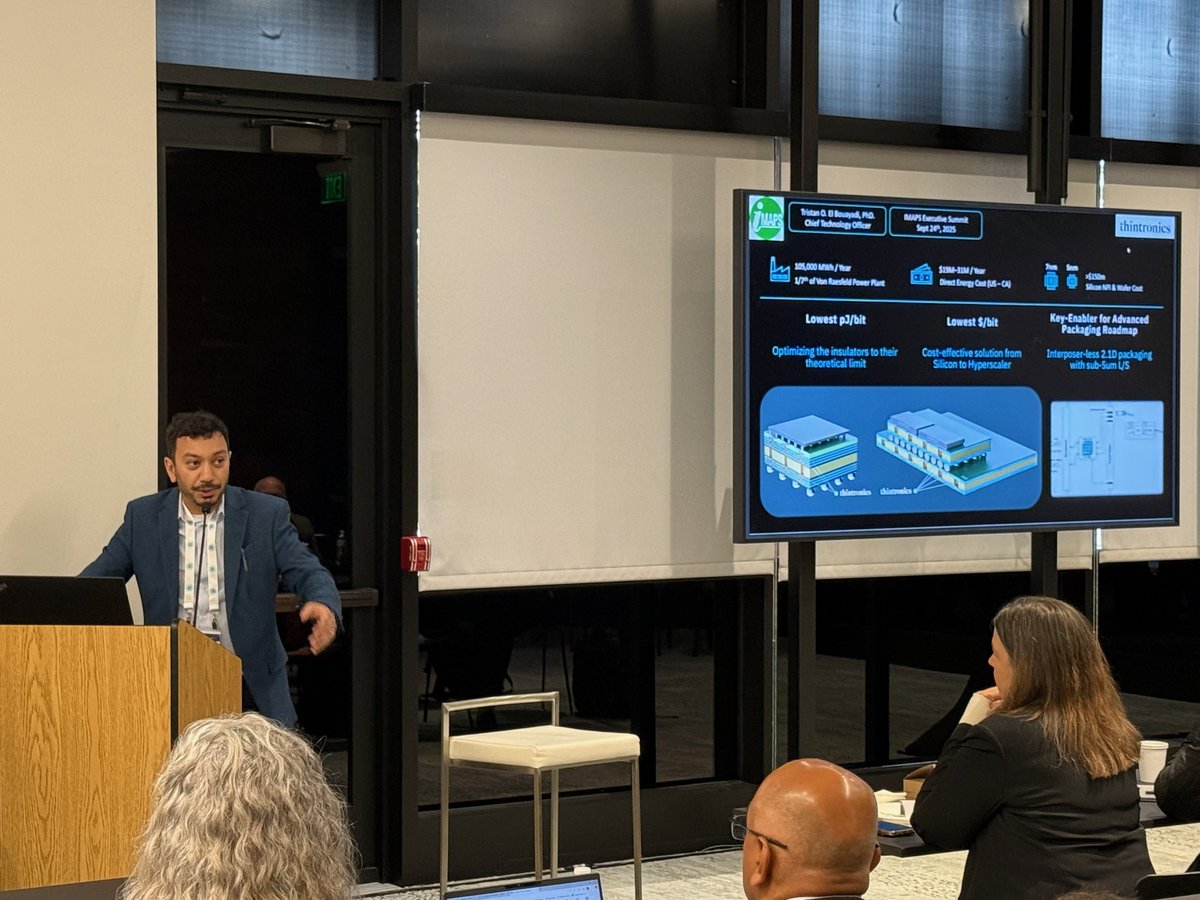 thintronicsCA's tweet photo. Thintronics' CTO Tristan El Bouayadi takes the floor at IMAPS. https://t.co/YwnOWCk5Wo