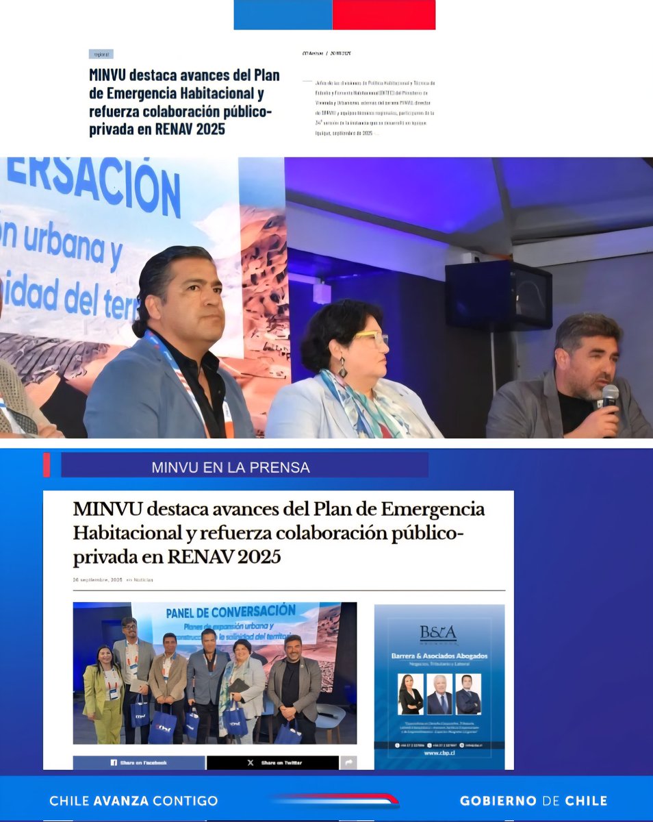 Seremi de <a href="/minvutarapaca/">Minvu Tarapacá</a>, Diego Rebolledo, participó en foro “Normativa técnica de suelo salino” junto a Godeliver Arraigada (Desarrollo Urbano MINVU), Jorge Pantoja (arquitecto) y Víctor Castillo (ingeniero), en RENAV de CCHC 
acortar.link/pq9SWs
acortar.link/EGdvCy