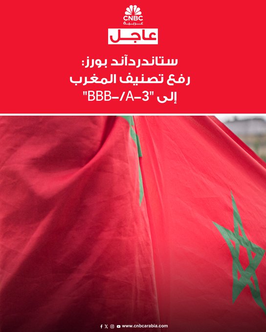ستاندرد آند بورز: رفع تصنيف المغرب إلى "BBB-/A-3" بفضل السياسات السليمة في الاقتصاد الكلي.. والنظرة المستقبلية مستقرة. نتوقع أن يتقلص عجز الموازنة في المغرب إلى 3% من الناتج المحلي الإجمالي في 2026 بدعم من ارتفاع الإيرادات الحكومية. الأداء الاقتصادي للمغرب في الآونة الأخيرة والنظرة المستقبلية مدعومان بمزيج من السياسات وزخم قوي للإصلاح الهيكلي والاجتماعي والاقتصادي وإصلاح الموازنة #عاجل 