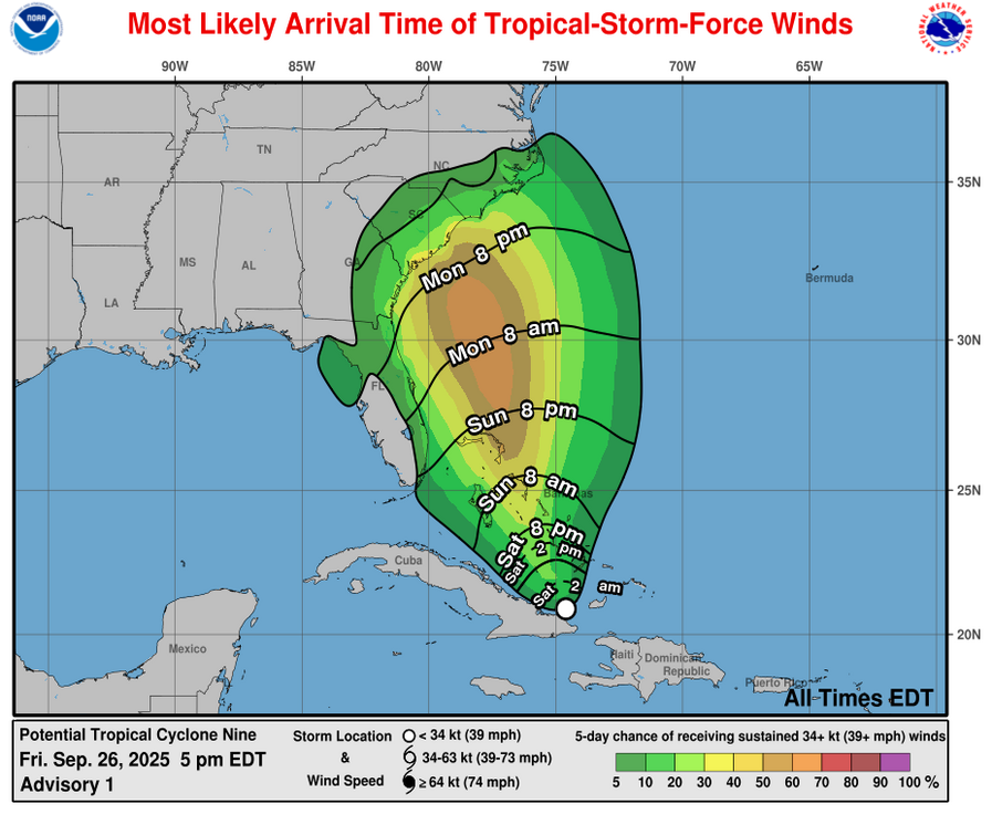 TropicalTidbits's tweet image. The @NHC_Atlantic has initiated advisories on Invest #94L as &quot;Potential Tropical Cyclone Nine (#PTC9)&quot;.

This means 94L is not yet a tropical cyclone, but is expected to become one soon and threaten land areas. If/when 94L becomes a tropical storm, it would be named #Imelda.…