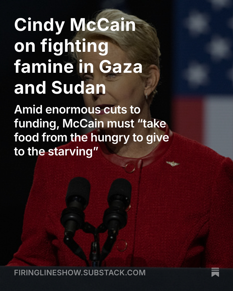 FiringLineShow's tweet image. As the powerful gather at the United Nations, who will feed the powerless?

@WFPChief Cindy McCain, executive director of the
@WFP, this week on Firing Line with @MargaretHoover.

Read and subscribe here: bit.ly/4nRS2r9