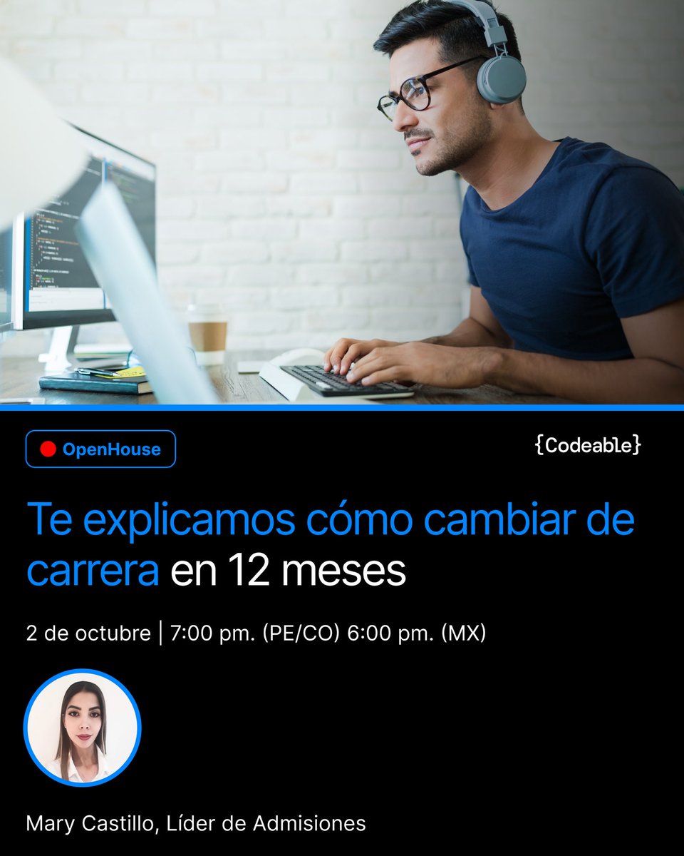 codeable_la's tweet image. Asiste a nuestro próximo evento, donde te explicaremos cómo cambiar de carrera en 12 meses. 💻✨

¡No te pierdas la oportunidad de transformar tu futuro! 🚀 Regístrate aquí 🔗: codeable.la/events

#tecnología #evento #live #techtalk #programacion #developers #desarrolloweb