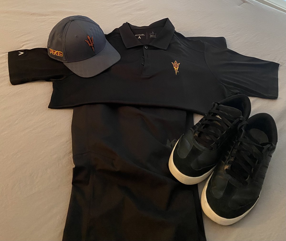 marcaltieri's tweet photo. @ASU_Uniformity @sundevilcole7 33 seasons of attending @ASUFootball games (missing very few) and today will be the home debut for rain pants. The #Faniform is ready for the annual #BlackOut game. #GoDevils #ActivateTheValley https://t.co/tAfJMJjO0T