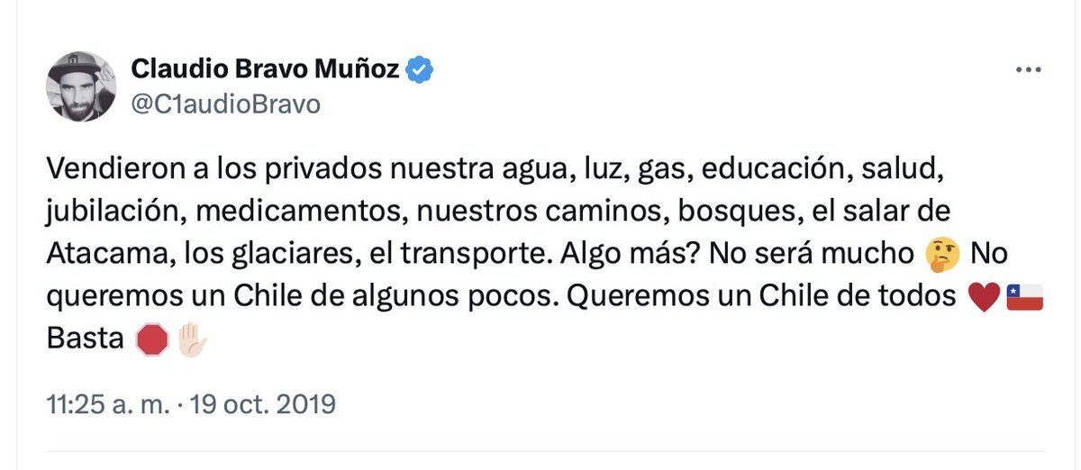 El octubrista Claudio Bravo acaba de ser reclutado por la candidata de centroizquierda Evelyn Matthei.💀☠️