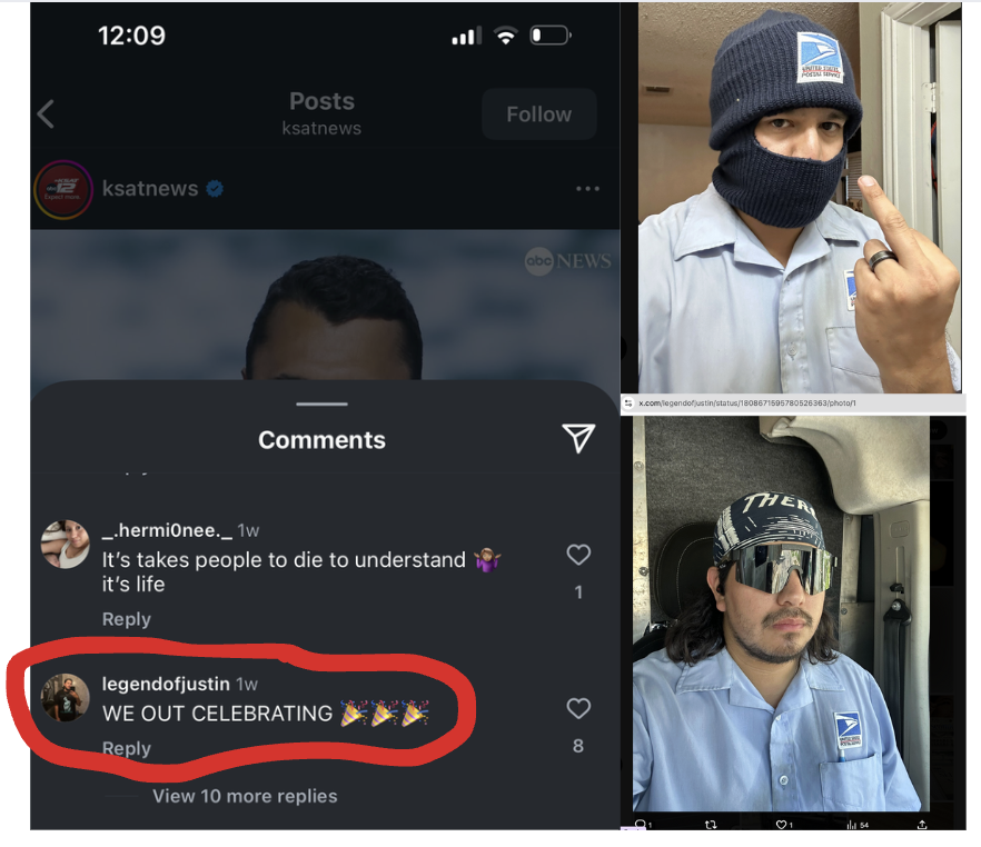 SATX_EXPOSED's tweet photo. @libsoftiktok Texans or Postal Workers... I need your help with reporting Justin Navarro. Leave a VM for Keena Pryor, Complaints &amp; Inquiry Clk @ USPS, 210-368-1220 https://t.co/iliGSrM4Me