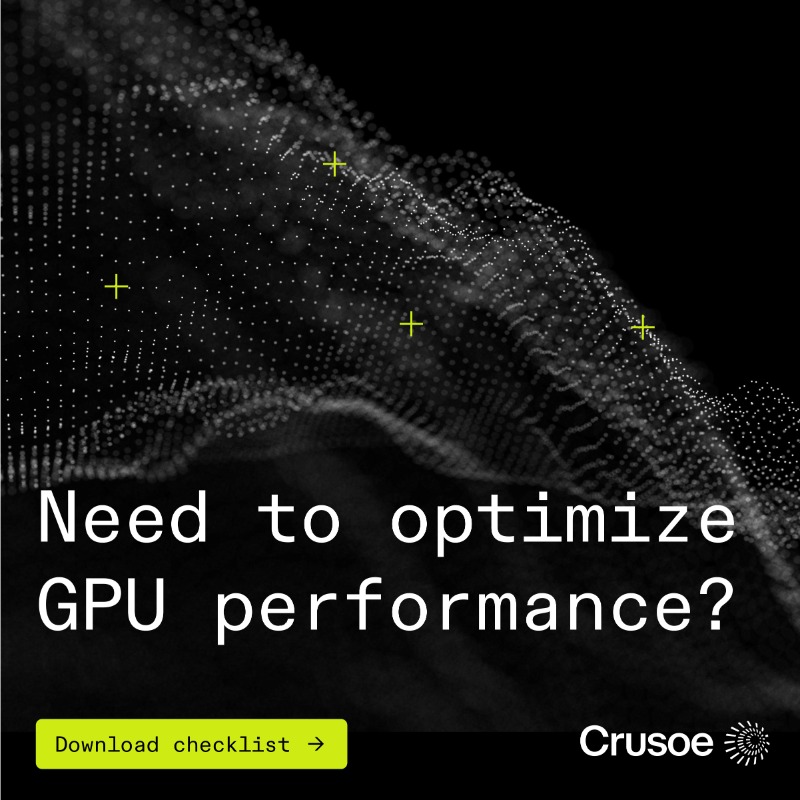 CrusoeAI's tweet photo. Low GPU utilization is the silent performance killer. You've got powerful hardware, but your training jobs are crawling. Our new checklist is a practical blueprint for diagnosing and fixing hidden bottlenecks. Stop wasting time and start building faster.