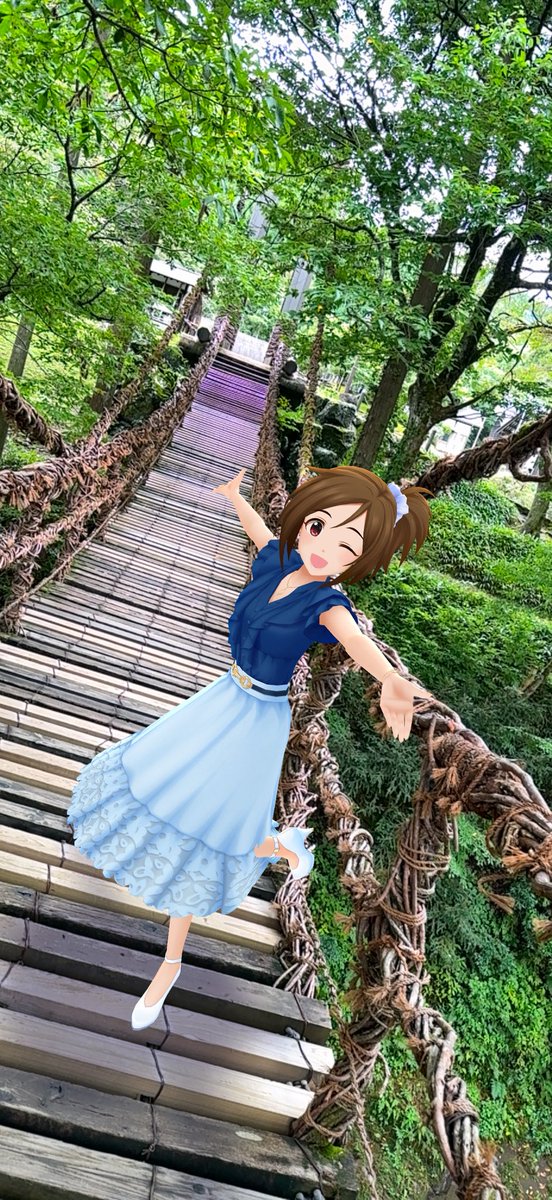 horutonsan's tweet image. おは歌鈴です⛩☀️
昨日訪れた福井県池田町『かずら橋』
周囲の山々や川の景色を楽しみながら、揺れるスリル満点のつり橋を楽しみました🏞

お仕事行ってきます👋
また日中は暑くなる予報ですね💦
今日もよろしくお願いします🤗
#道明寺歌鈴 #デレスポAR #デレステAR
#デレステスクショ朝の1枚