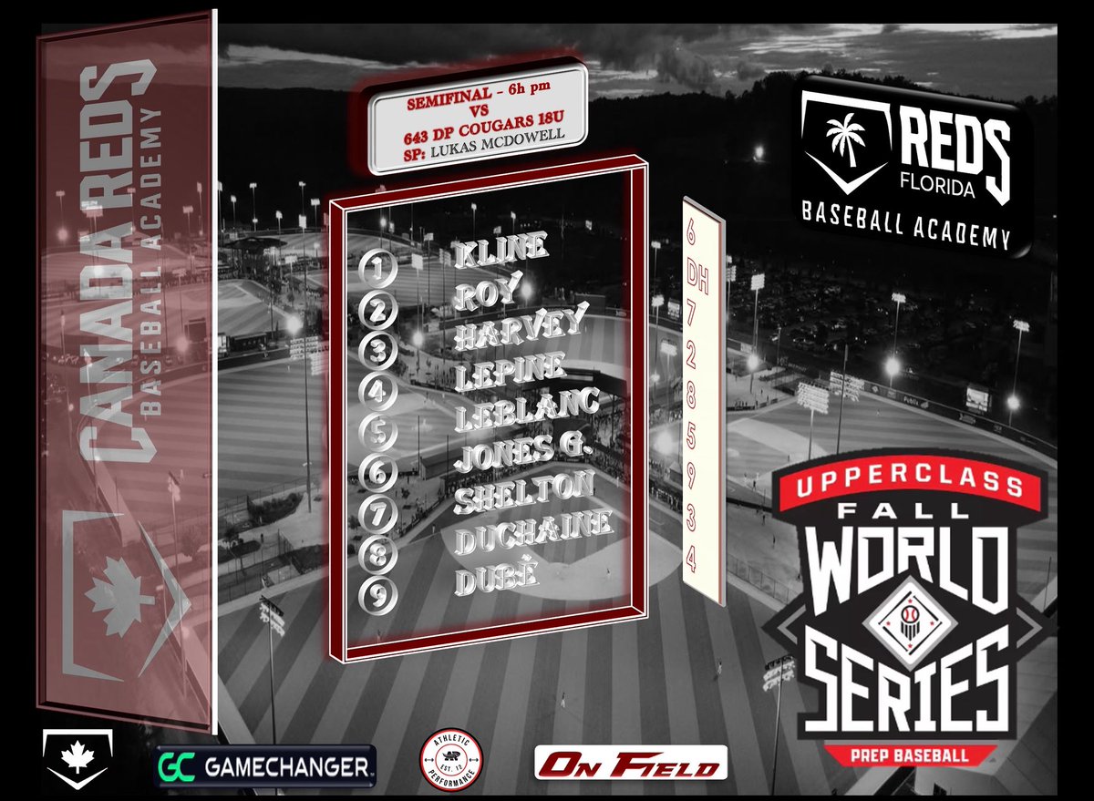 Reds Florida Academy

PBR World Series Underclass

Game Time - 6h pm
🆚 643 Dap Cougars 18U
SP: Lukas McDowell

<a href="/PrepBaseballGA/">Prep Baseball Georgia</a> <a href="/PrepBaseballON/">Prep Baseball Ontario</a> <a href="/PrepBaseballQC/">Prep Baseball Quebec</a> <a href="/CDNBaseballNet/">The Canadian Baseball Network</a>