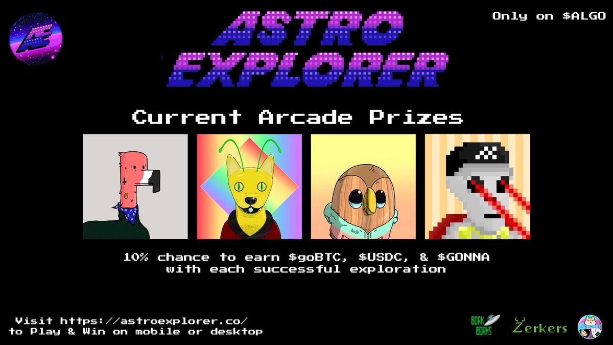Astro_Explorer_'s tweet image. September’s arcade prizes come to a close on 9/28 — make sure to use that AETHER! ✨
New prizes up soon for October. 🙌
Official link in bio to play in the arcade and win prizes on $ALGO. Have fun, explorers! 🎮