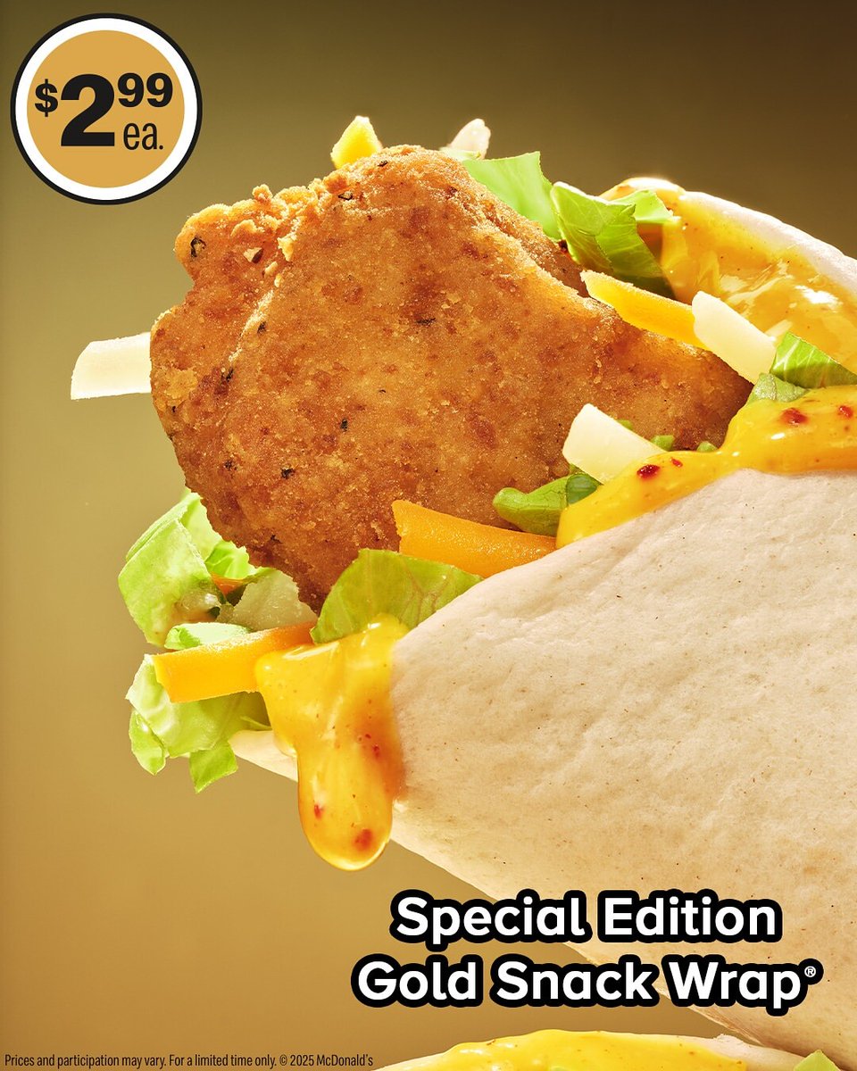 wow2shinemcd's tweet photo. Strike sweet, smoky, and tangy gold in the new Special Edition Gold Snack Wrap®, Bacon Special Edition Gold McCrispy®, and even McCrispy ™ Strips dipped in the South Carolina BBQ-inspired sauce—now for a limited time.*
#mcdonalds #sunshineandsunrise #SpecialEditionGoldSauce https://t.co/IlRyREQSkS