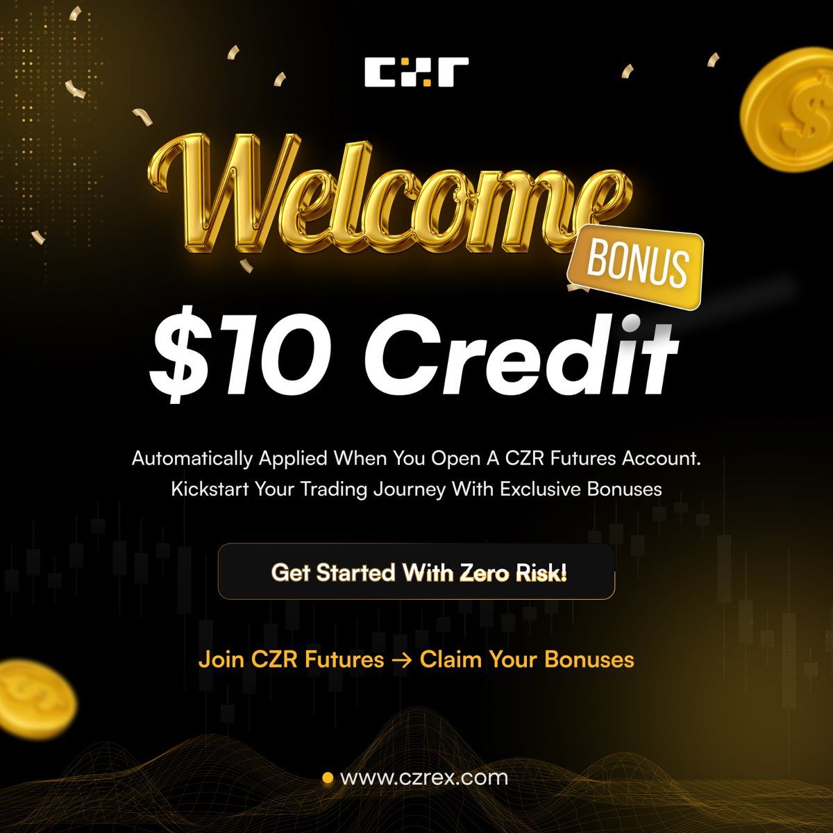 czrexchange's tweet image. 💥 $10 Welcome Bonus is LIVE!
Open a CZR Futures account, deposit just $1+, and instantly get $10 Credit to kickstart your trading journey 🚀
👉 czrex.com/en_US/taskCent…

#CZRExchange #Crypto #Futures #Bonus