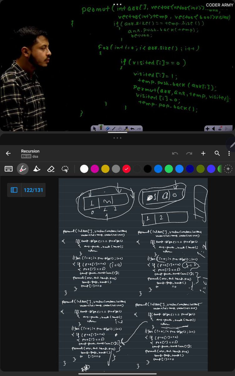Shyam_0045's tweet image. Completed lecture 63 ,64,65of 
Recursion 
#coderarmy
#permutation problem is tough it take time  I created all the instance to understand the code for input {3,2,1}
Currently trying to understand tower of hanoi  .@rohit_negi9 @adityatandon02