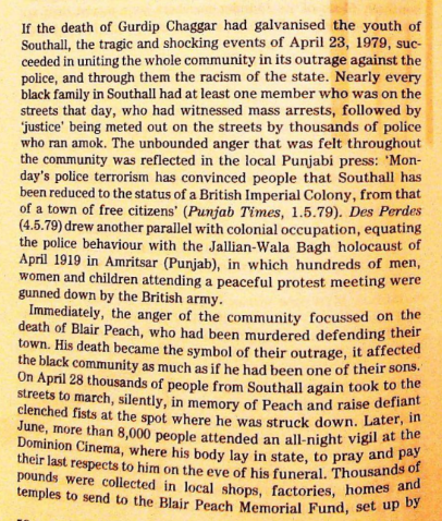 ThreeJacques's tweet photo. This is how things had ended up by the end of the 70s. Gangs of armed Punjabis, gangs of armed West Indians, gangs of skinheads, street fights, riots, deaths, accusations of police brutality. Generally by this point it was the 2nd generation immigrants who were doing this, who didn't harbour illusions about returning to some distant land and who didn't feel like they were guests who needed to justify their presence. 25 years after their parents had begun to arrive they understandably felt that Southall was theirs, and the community their parents had displaced were interlopers who resented them for no reason.

FIN