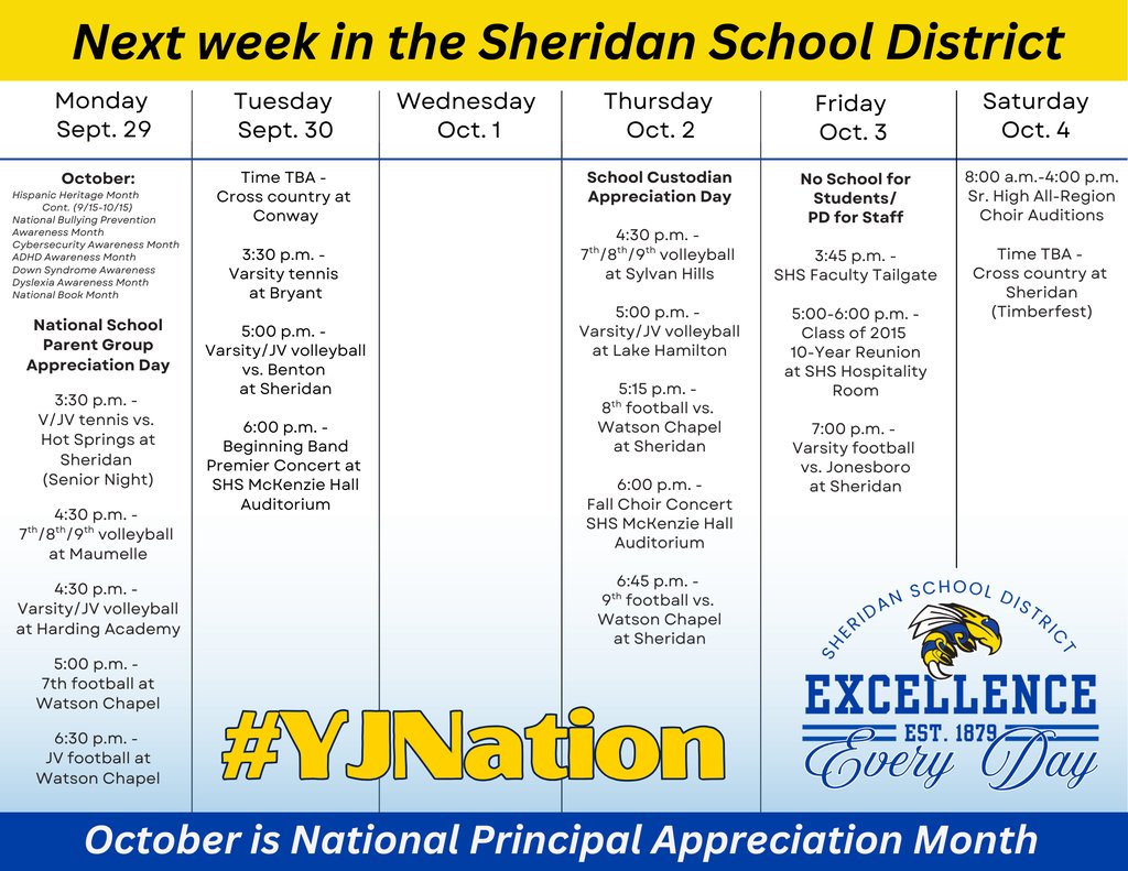 Here’s what’s happening next week in the Sheridan School District! #YJNation